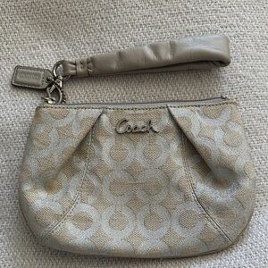 Coach Metallic Silver and Beige Wristlet